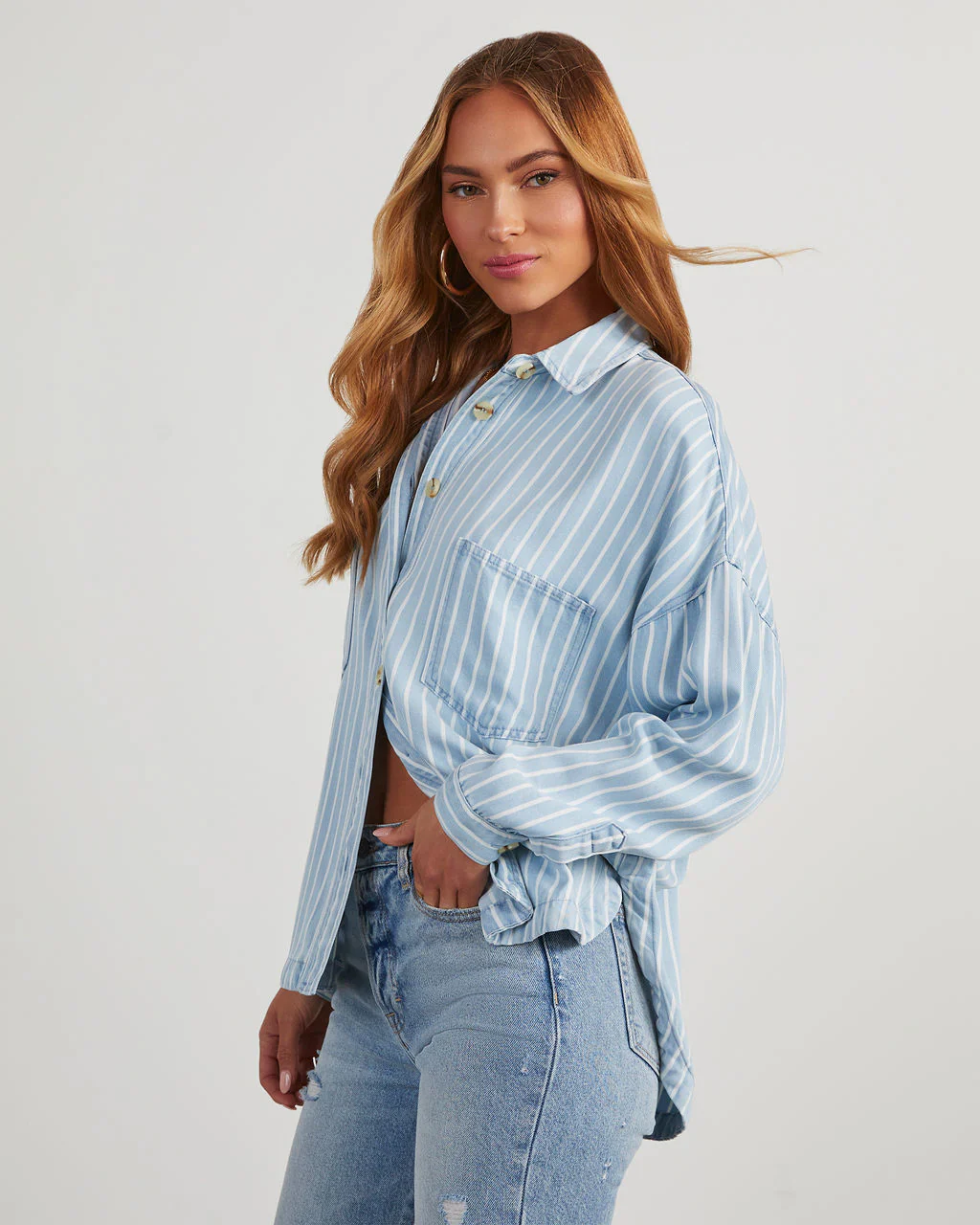 Malene Striped Chambray Top