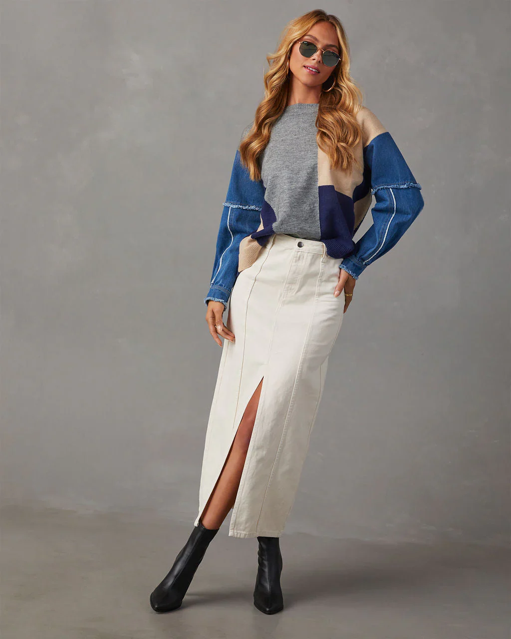 Bryant Denim Contrast Colorblock Sweater