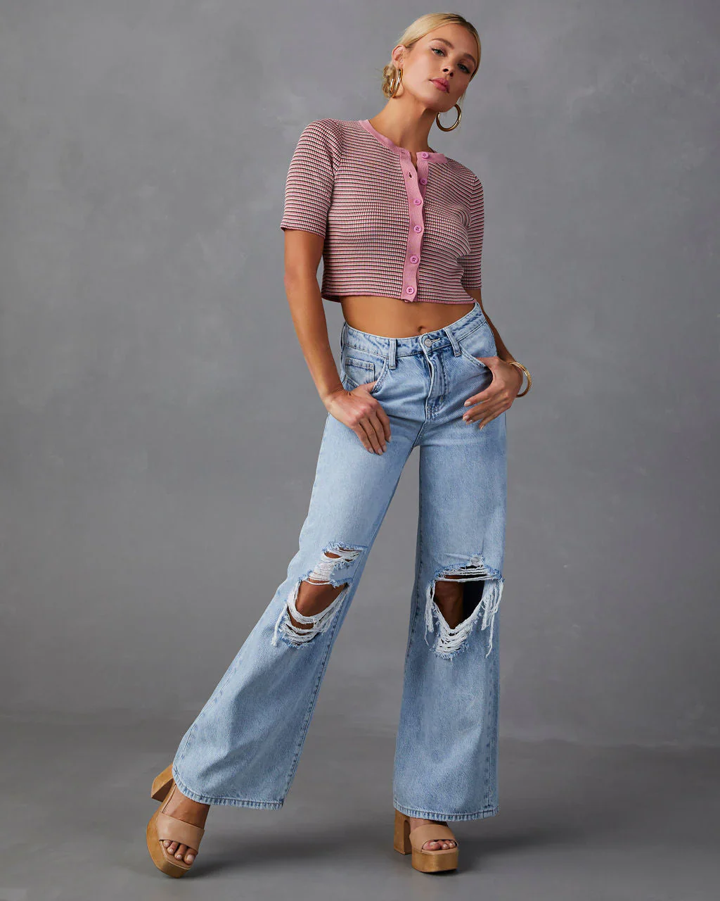 Tutor Knit Button Front Crop Cardigan