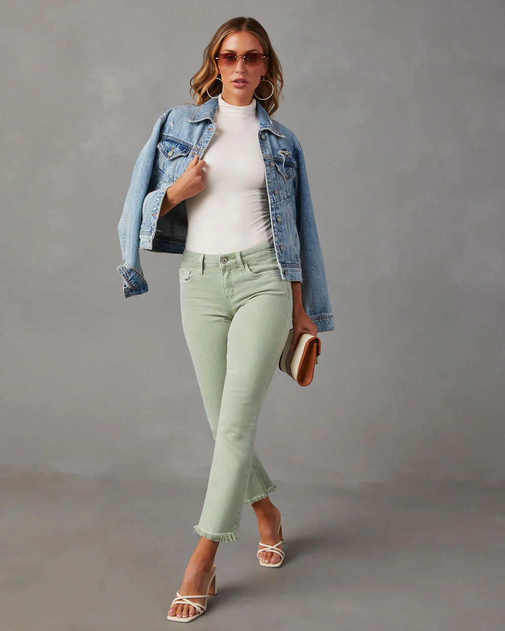 Avila Mid Rise Frayed Hem Jeans