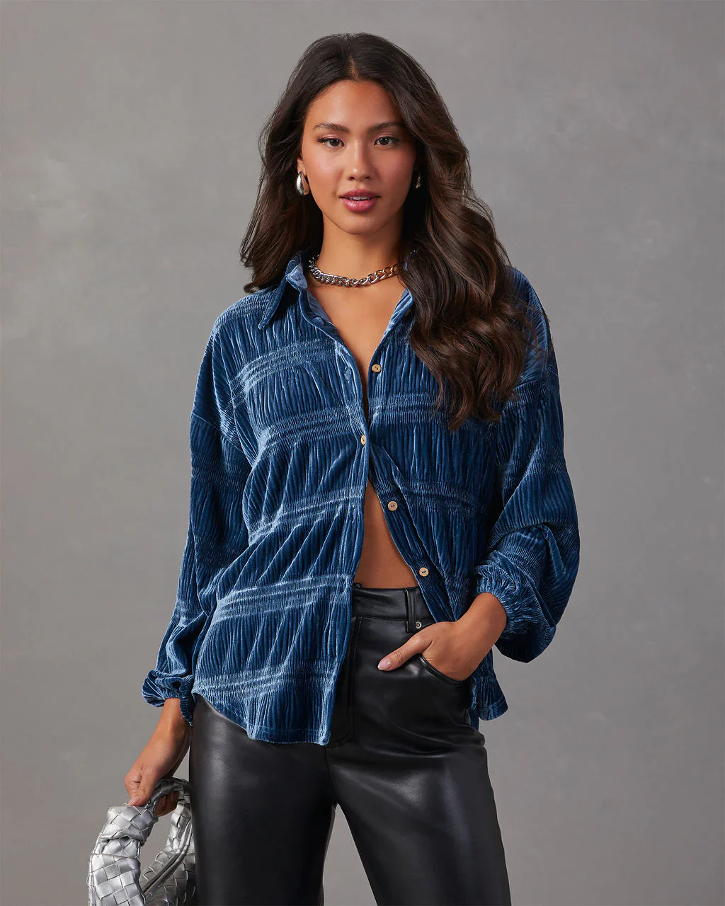 Bette Textured Velvet Button Down Top