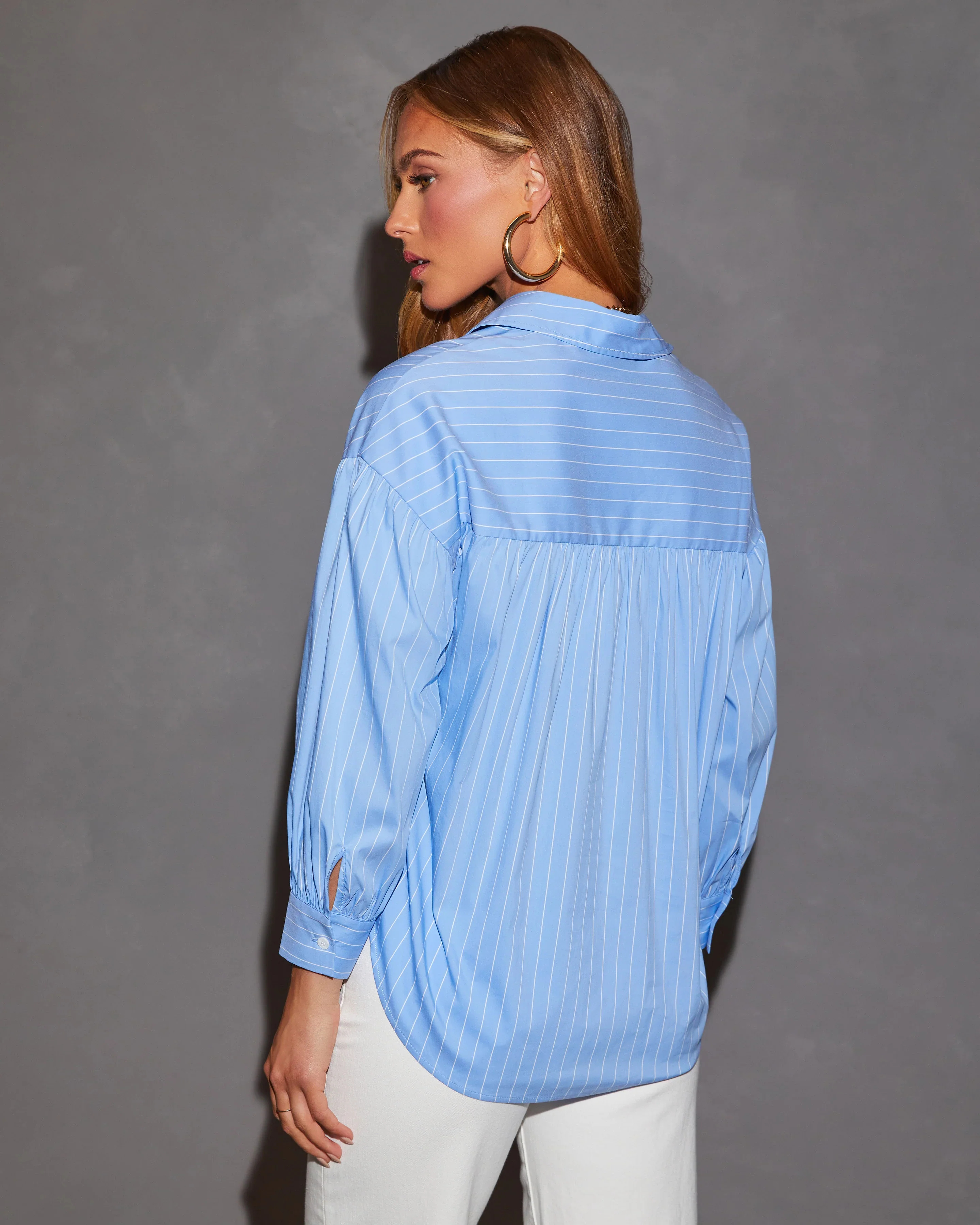 Giovanna Pinstripe Poplin Button Down Top