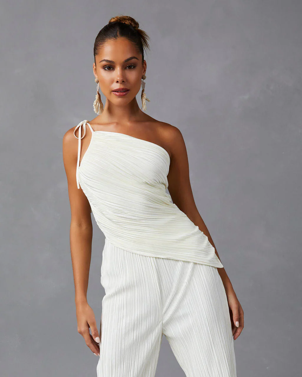 Gelsomina One Shoulder Plisse Tank