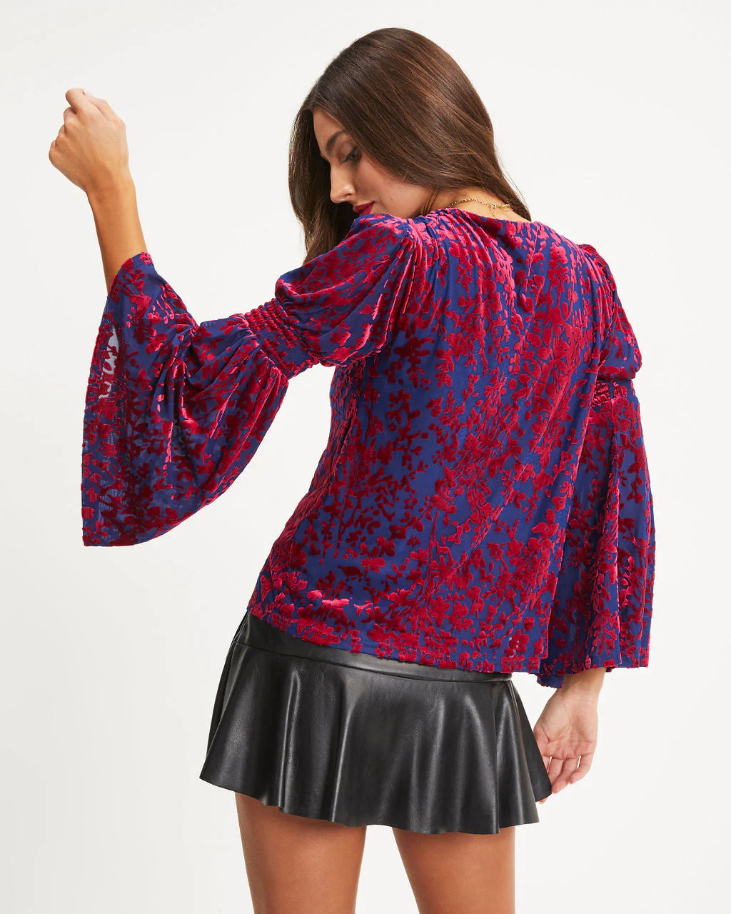 Annalisa Velvet Burnout Bell Sleeve Top
