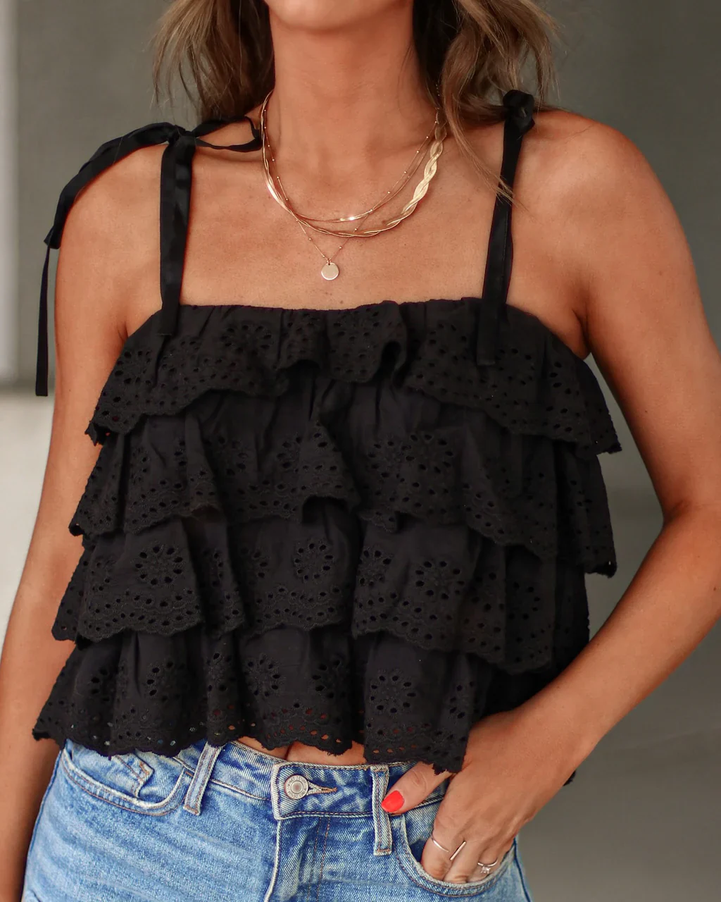 One And Only Cotton Eyelet Tiered Top