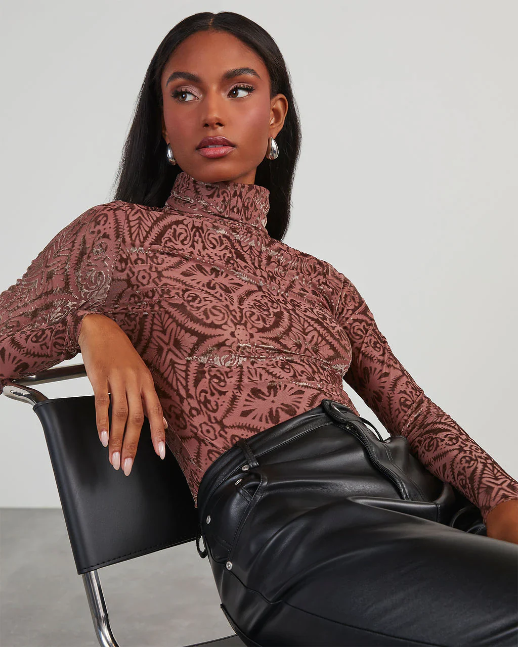 Tessy Velvet Burnout Turtleneck Top