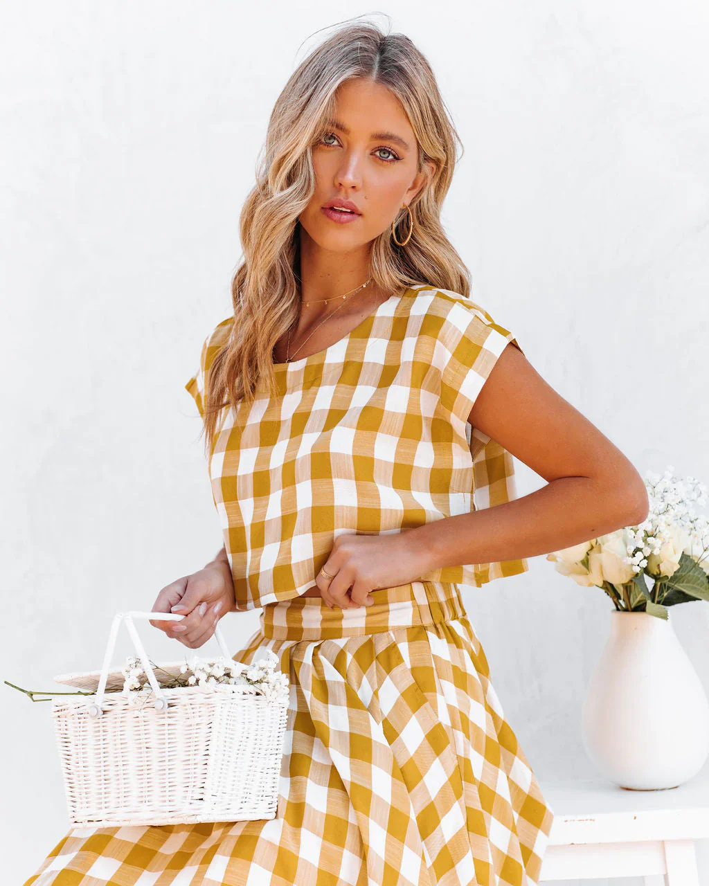 Athina Cotton Blend Gingham Crop Top