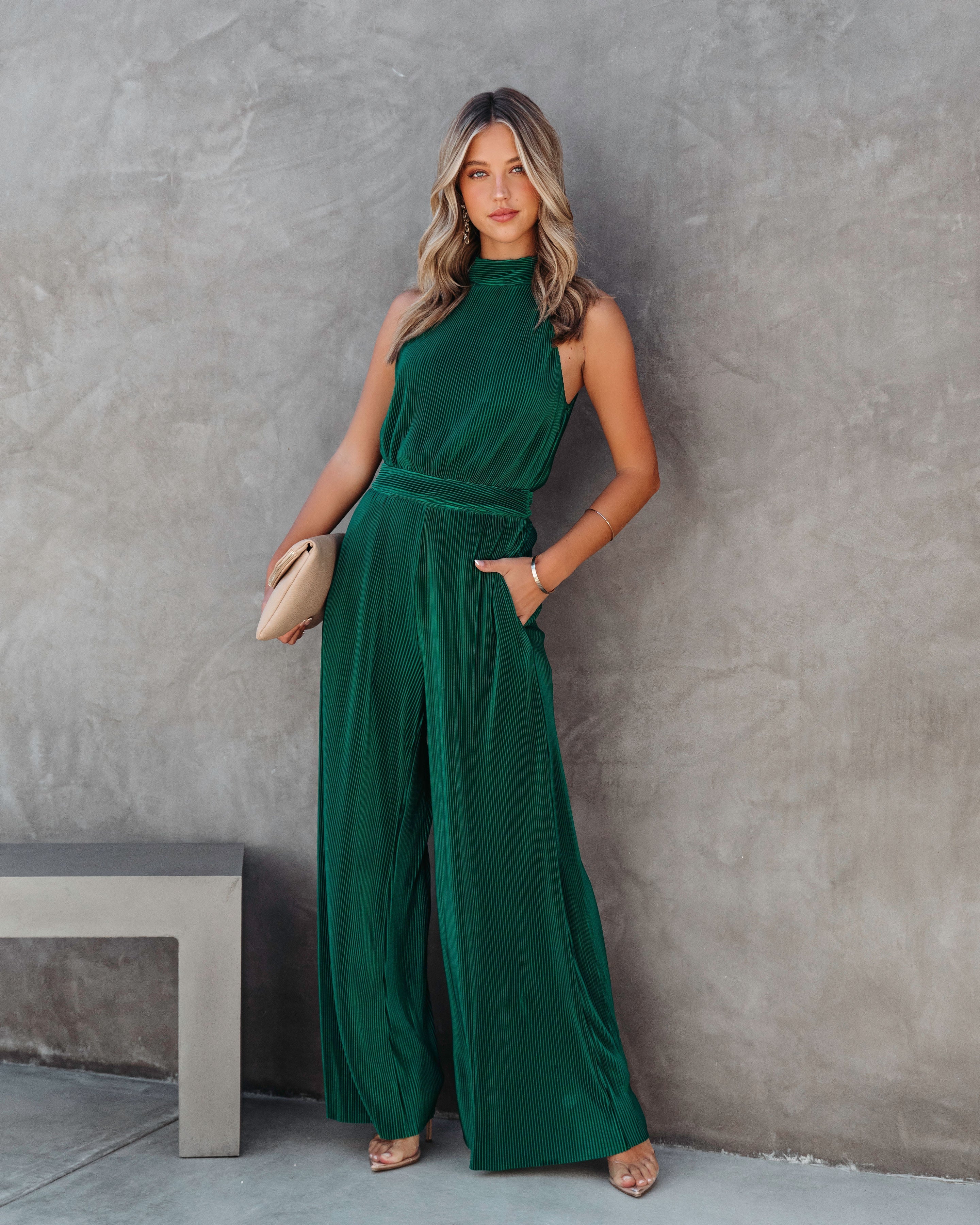 Naya Pocketed Plisse Jumpsuit