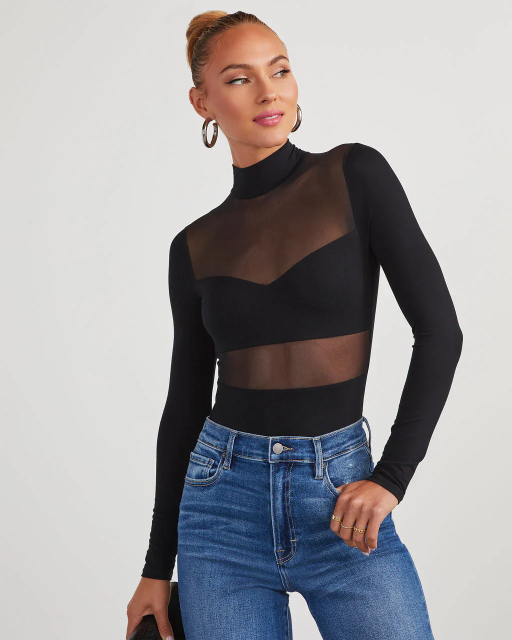 All Eyes On Me Sheer Mock Neck Bodysuit