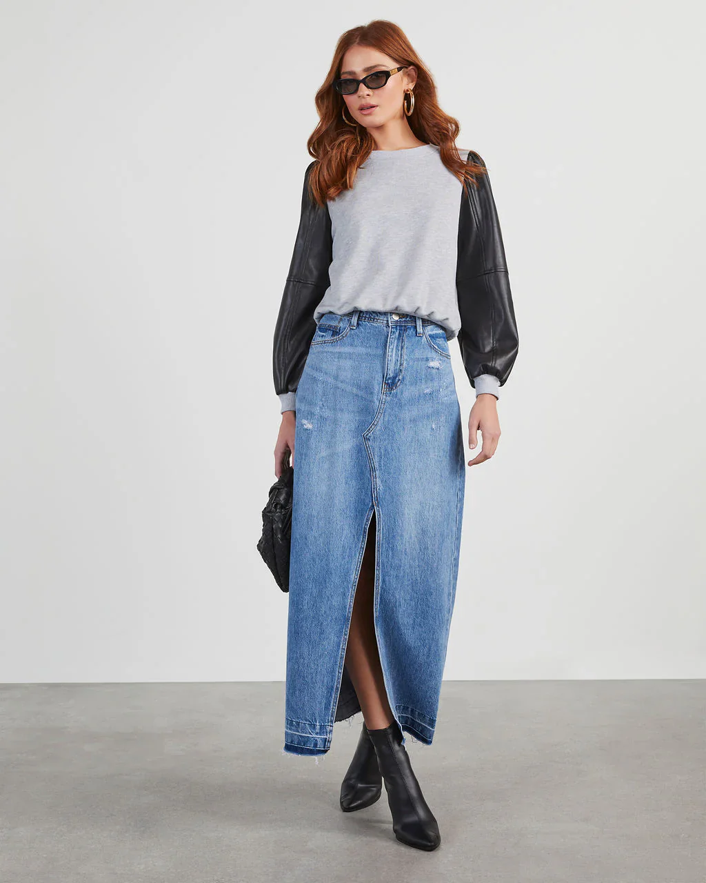 Bronx Faux Leather Contrast Sweatshirt