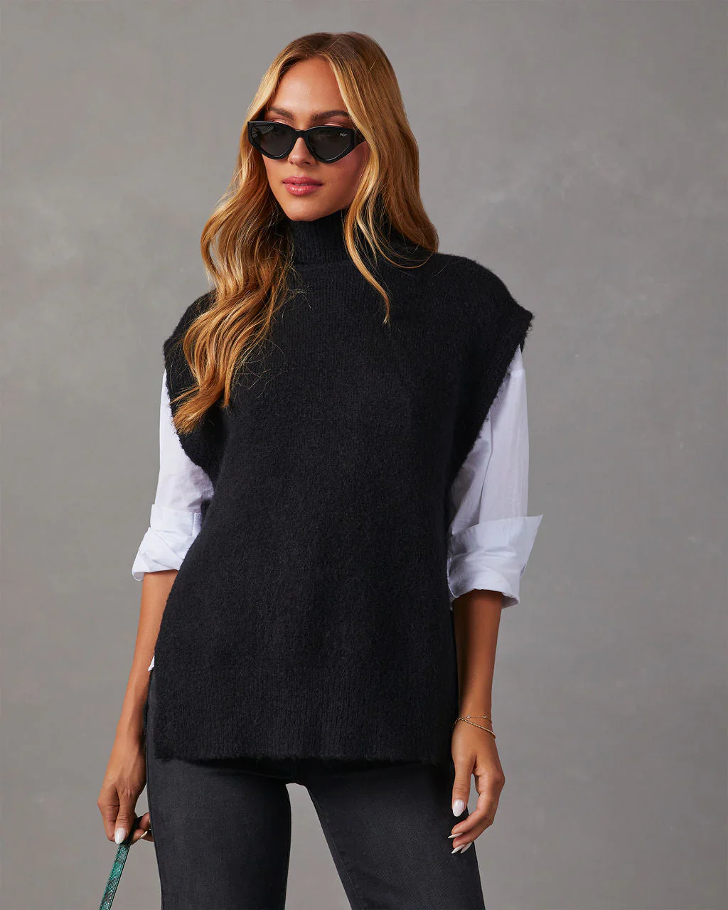 Danella Sleeveless Turtleneck Tie Sweater