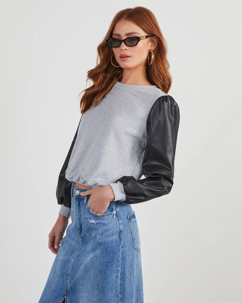 Bronx Faux Leather Contrast Sweatshirt