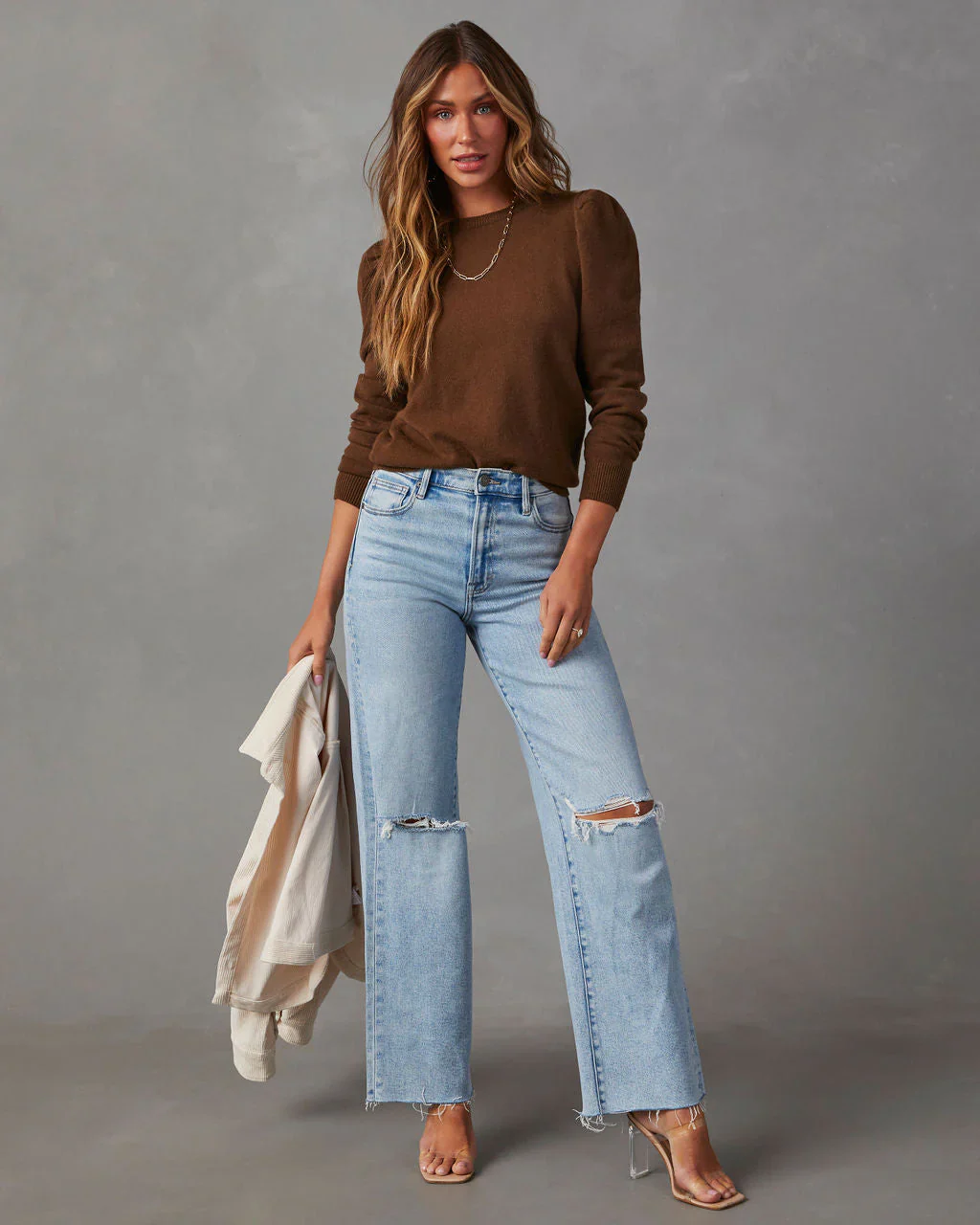 Claudelle Puff Sleeve Knit Sweater