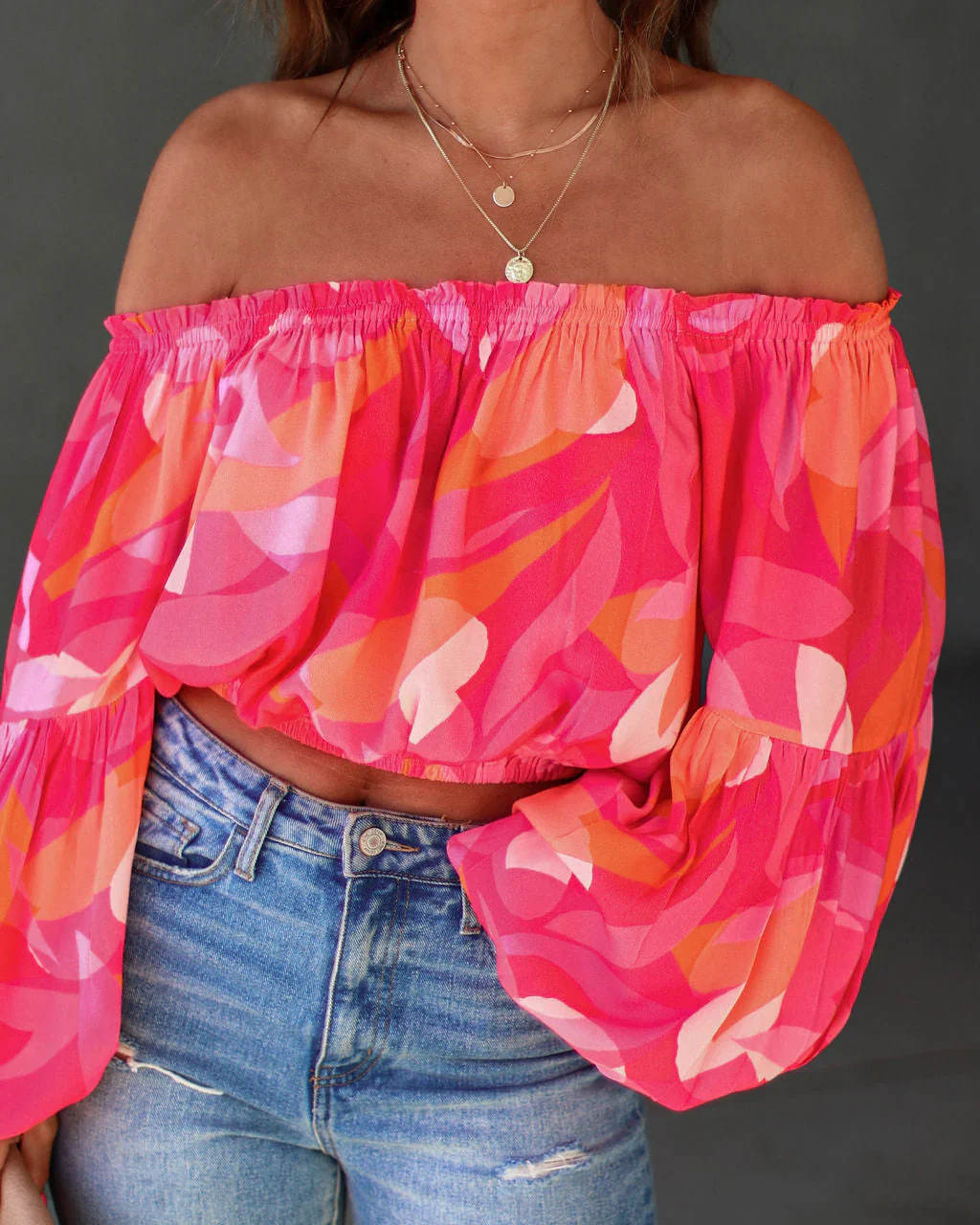 Tropical Spring Printed Off The Shoulder Top