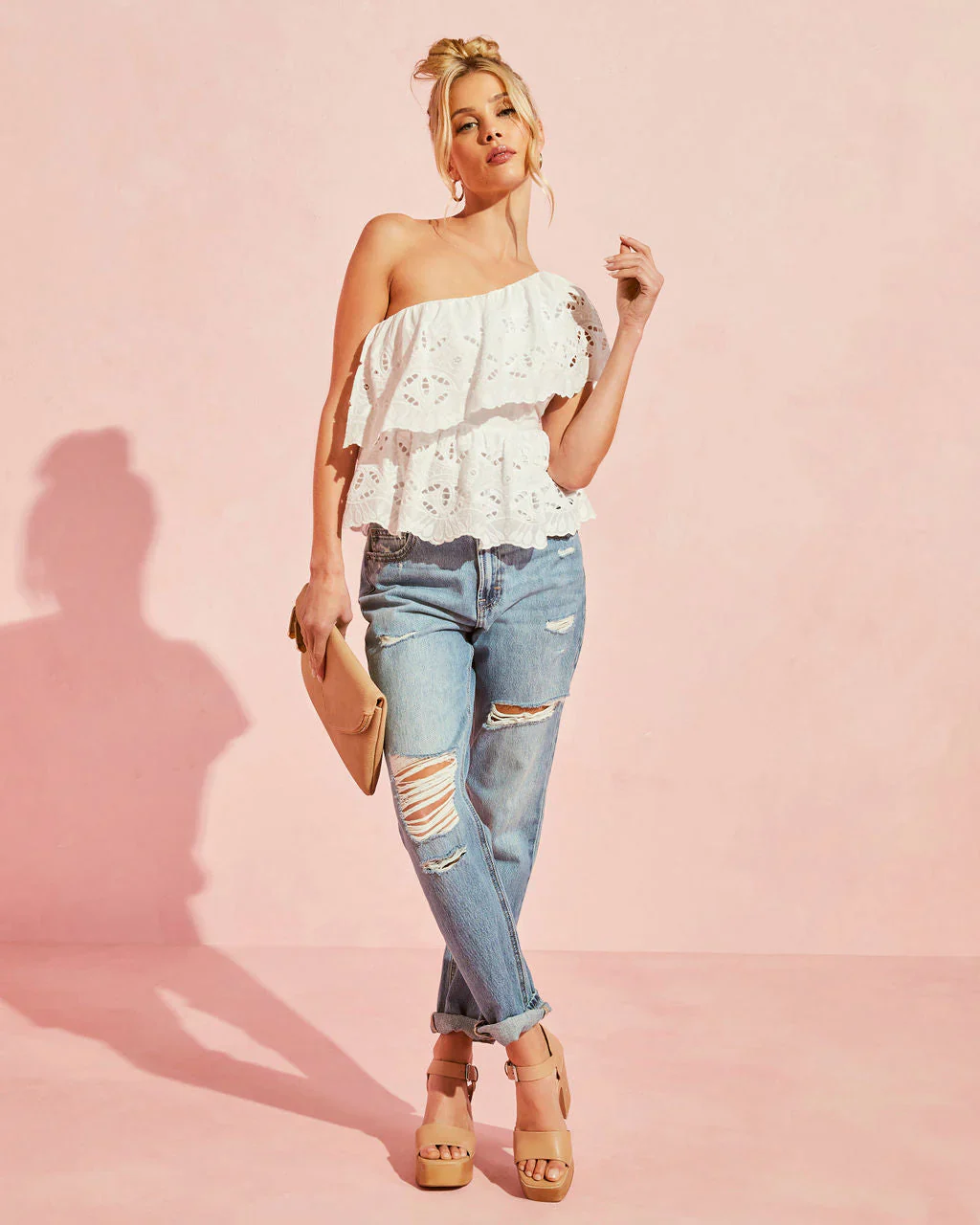Casey Cotton Eyelet One Shoulder Top