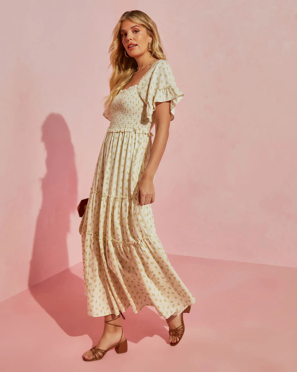 Sweetest One Floral Smocked Cotton Blend Maxi Dress