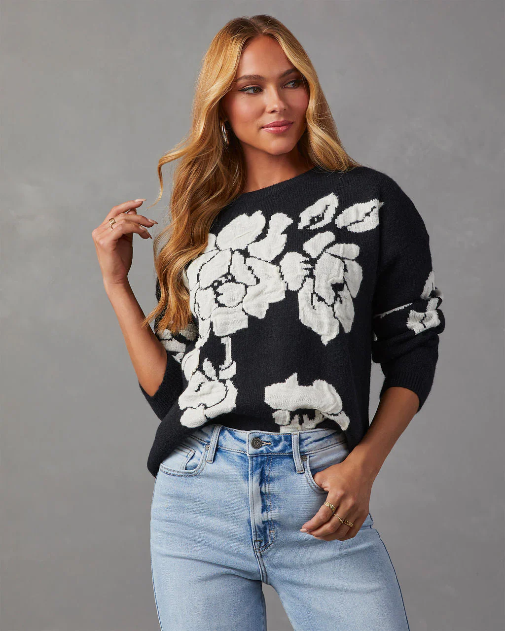 Chic Bouquet Floral Pullover Sweater