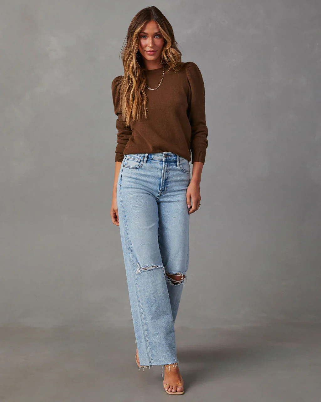 Claudelle Puff Sleeve Knit Sweater