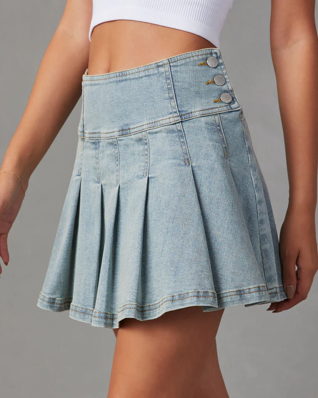Catrel Pleated Denim Mini Skirt