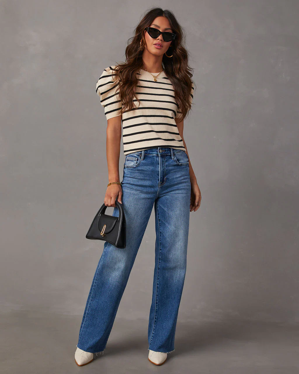 Fine Lines Striped Puff Sleeve Knit Top