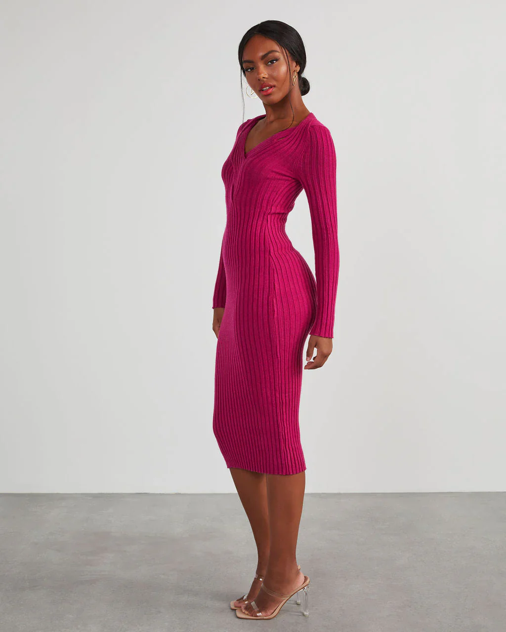 My Sweet Time V-Neck Midi Sweater Dress