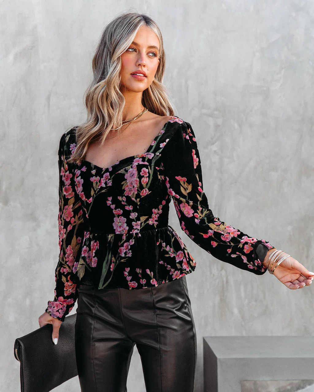 Rosalia Velvet Floral Peplum Top
