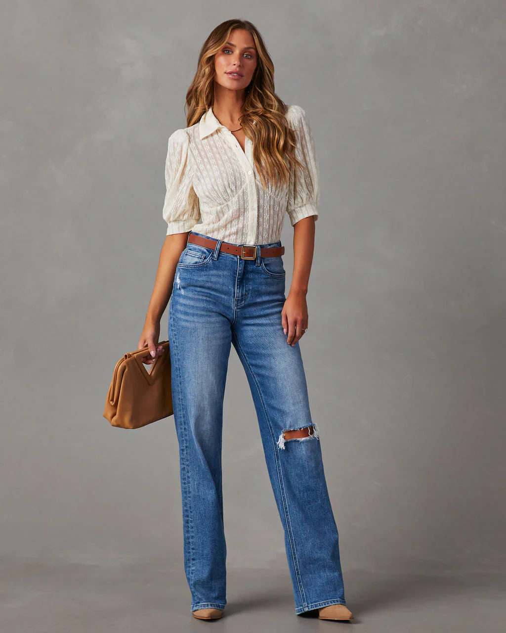 Secrets Revealed Lace Button Down Top