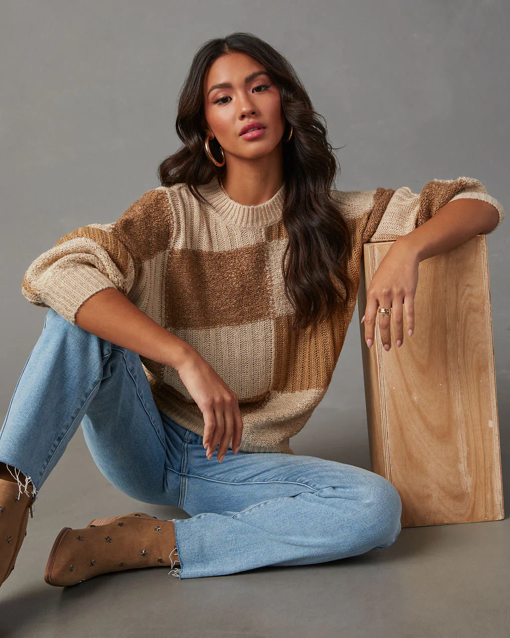 Truffle Tones Checkered Knit Sweater