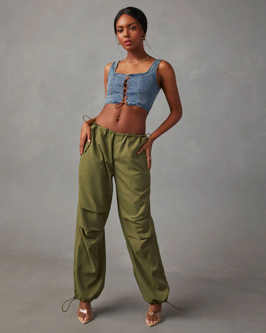 Allyson Lace Up Denim Crop Top