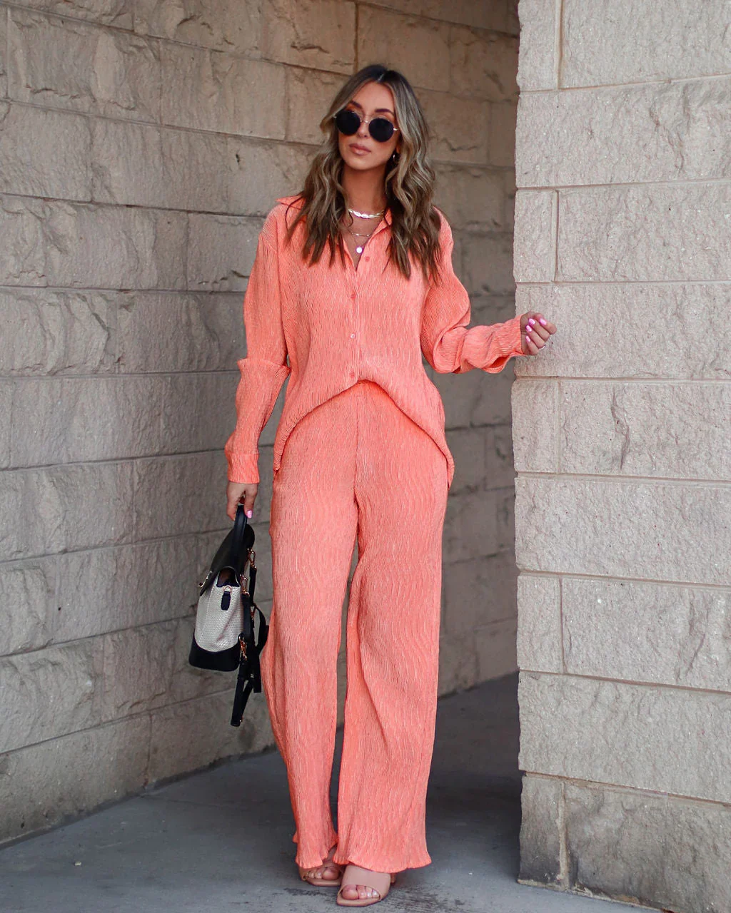 Elodie Plisse Wide Leg Pants