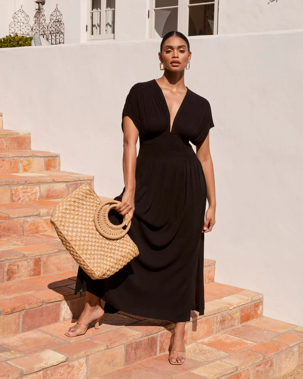 Susana Pocketed Smocked Midi Dress