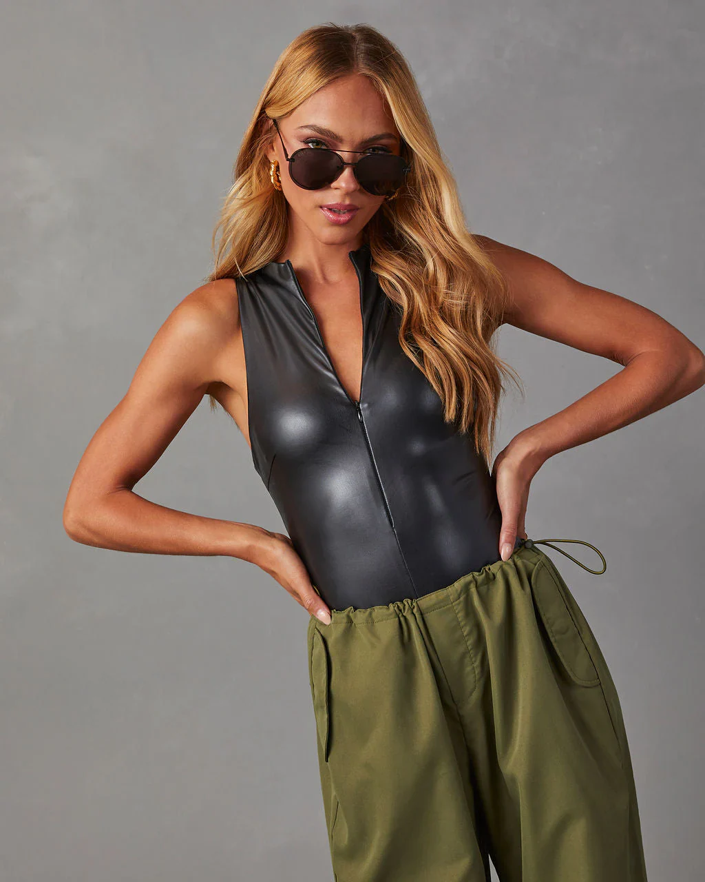 Shuri Faux Leather Mock Neck Bodysuit