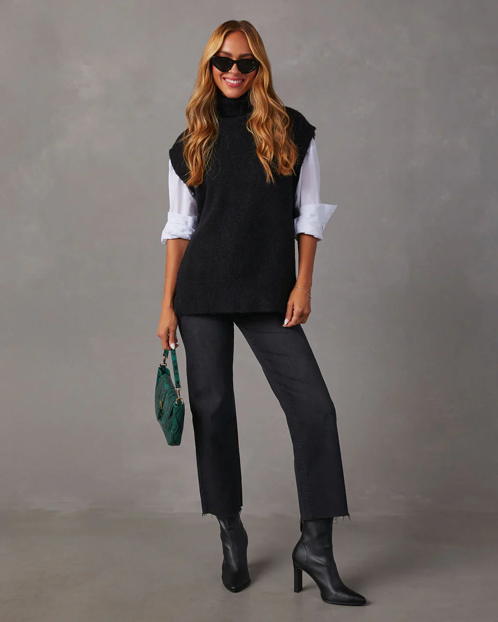 Danella Sleeveless Turtleneck Tie Sweater
