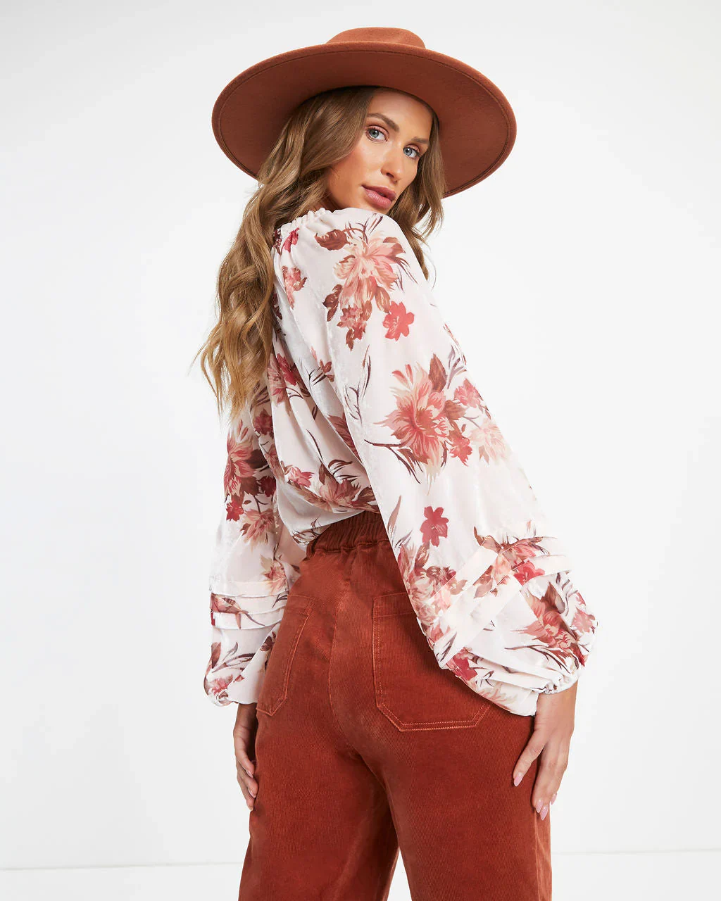 Arden Floral Burnout Velvet Top