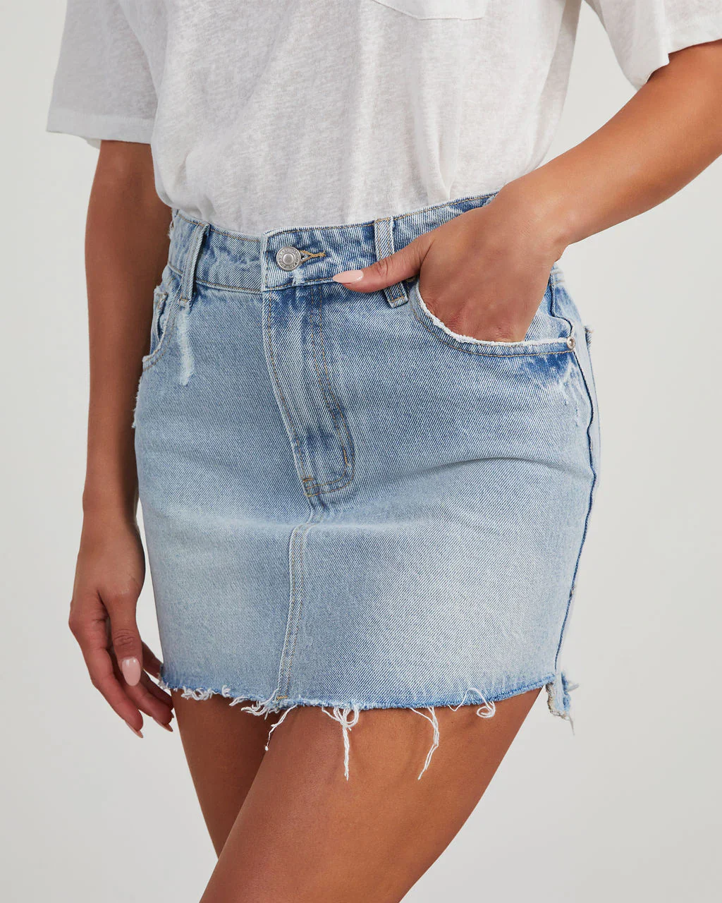 Jagged Edges Cotton Distressed Denim Skirt