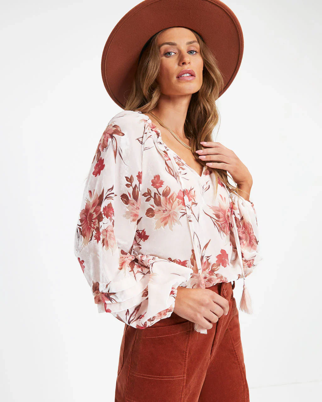 Arden Floral Burnout Velvet Top
