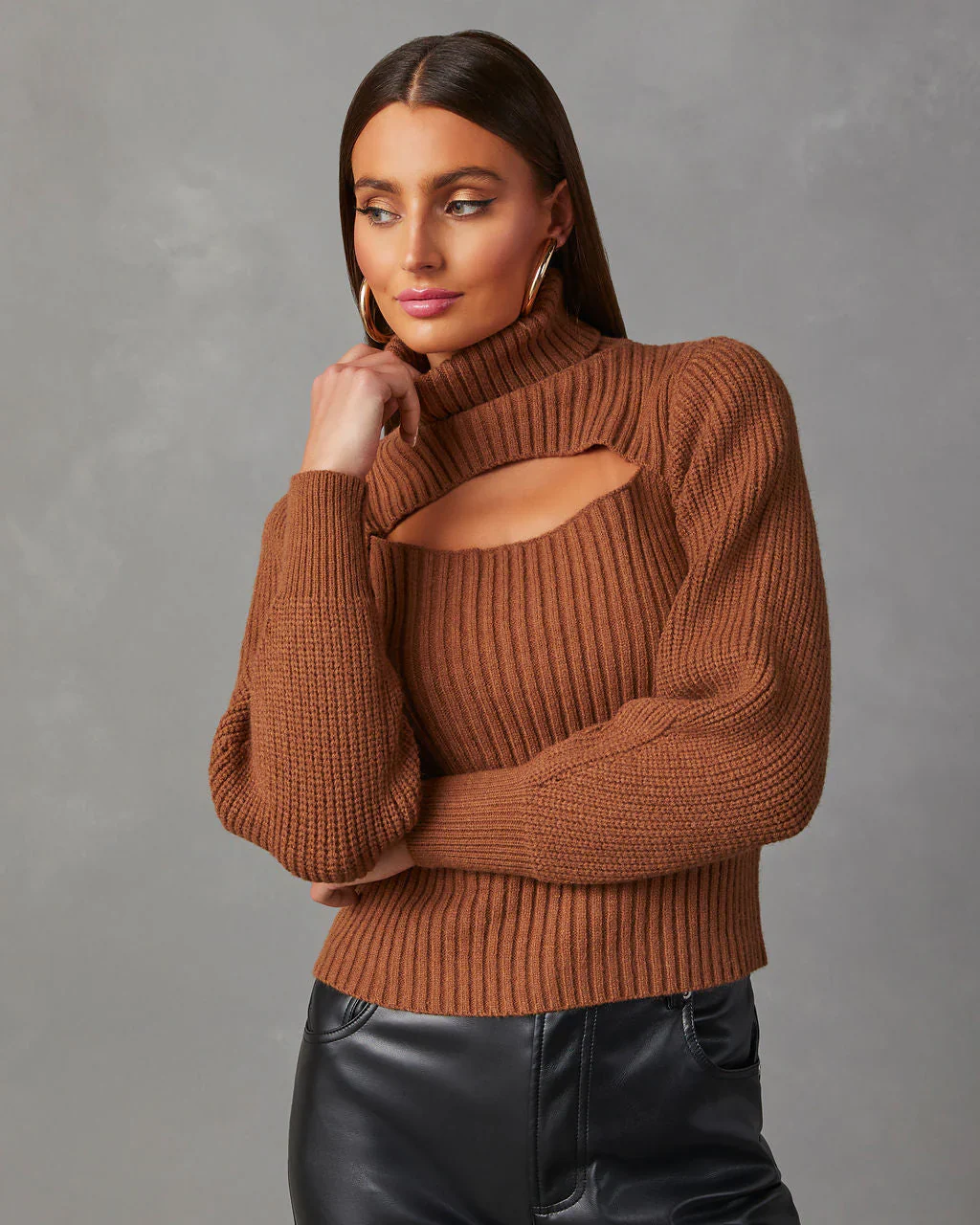 Taking Risks Knit Cutout Turtleneck Sweater