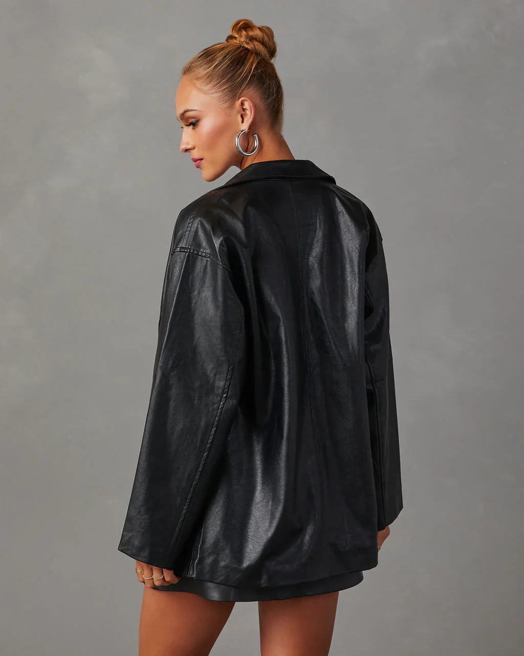 Bryanna Pocketed Faux Leather Blazer