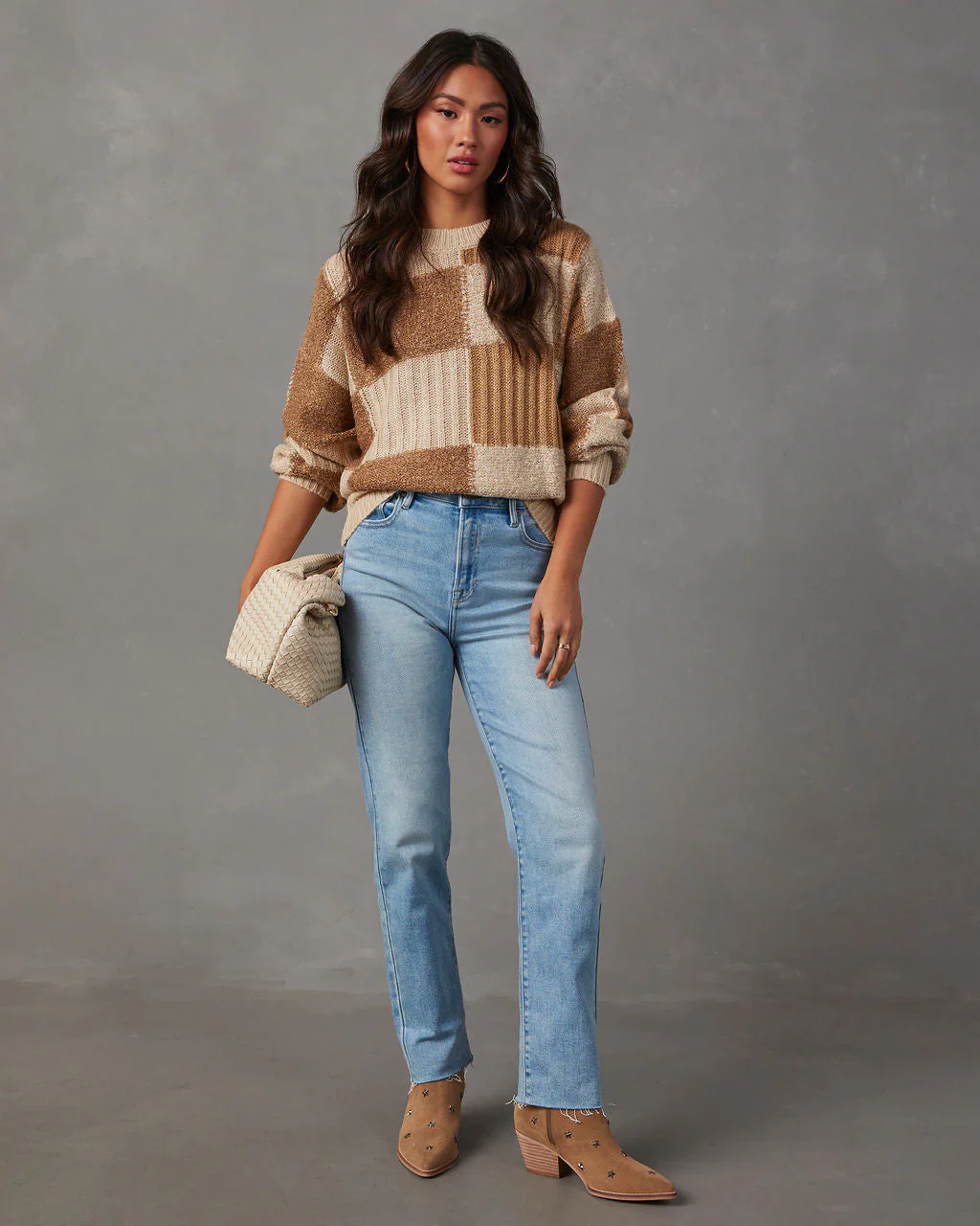Truffle Tones Checkered Knit Sweater
