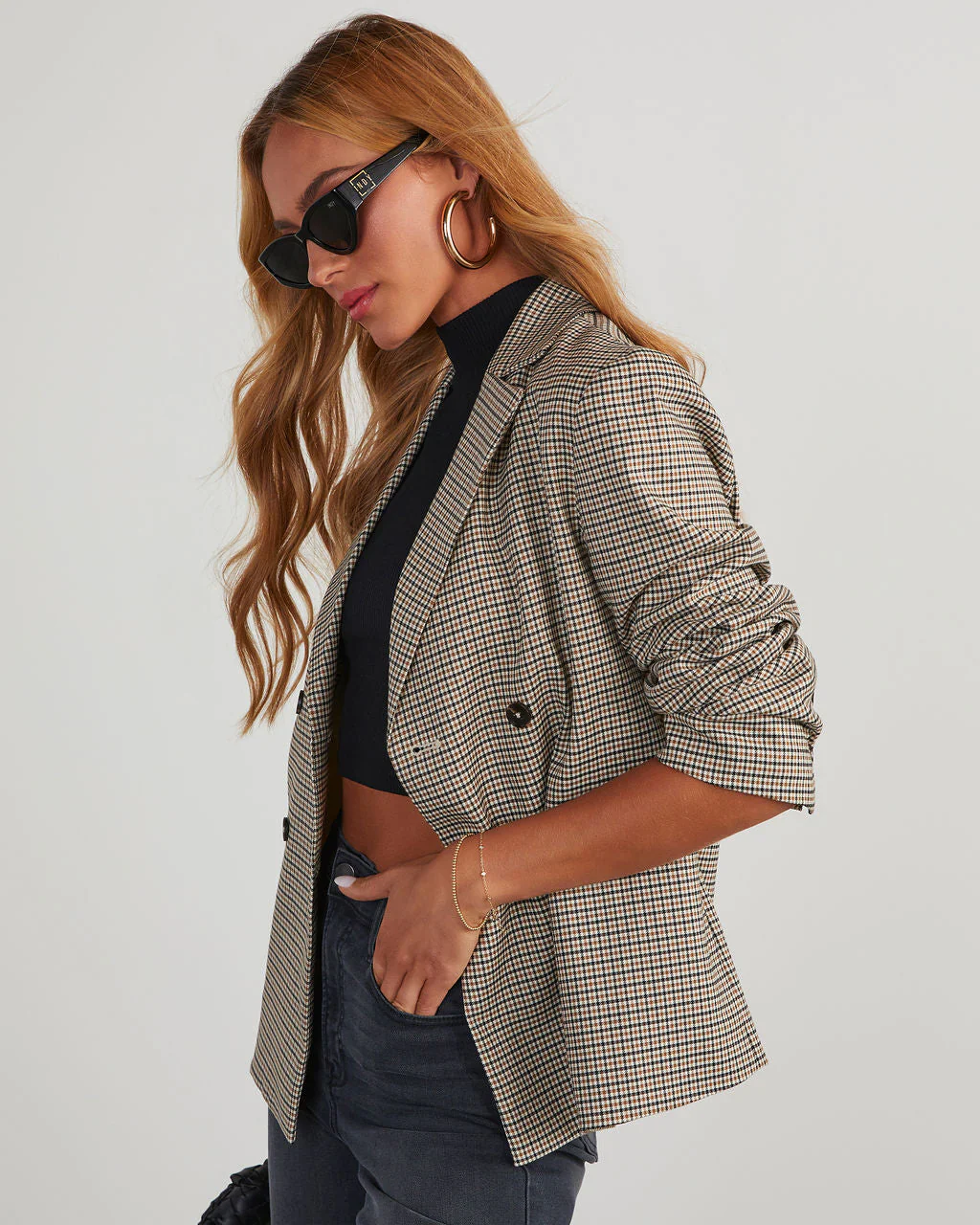 Recognition Pocketed Plaid Blazer