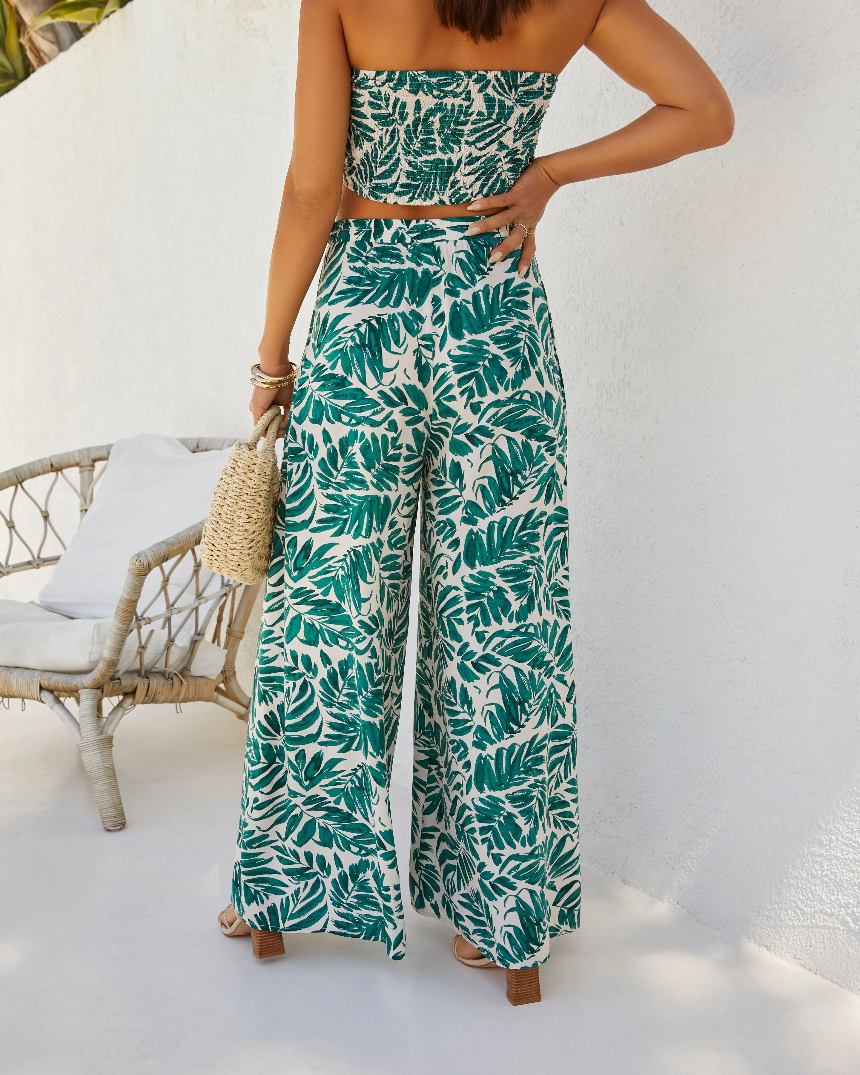 Wailea Palm Print Wide Leg Pant