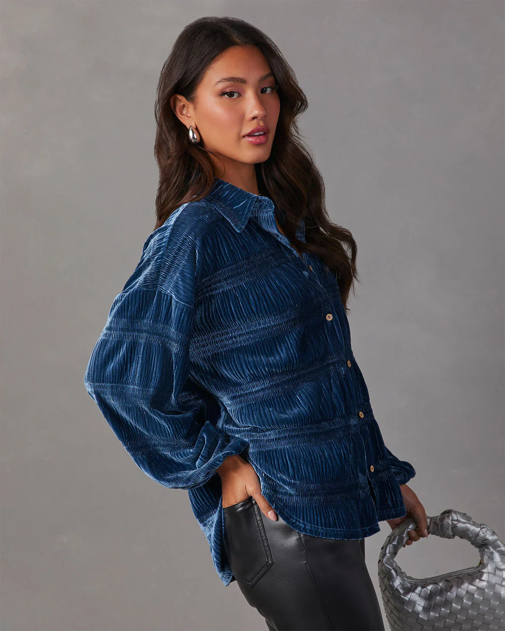 Bette Textured Velvet Button Down Top