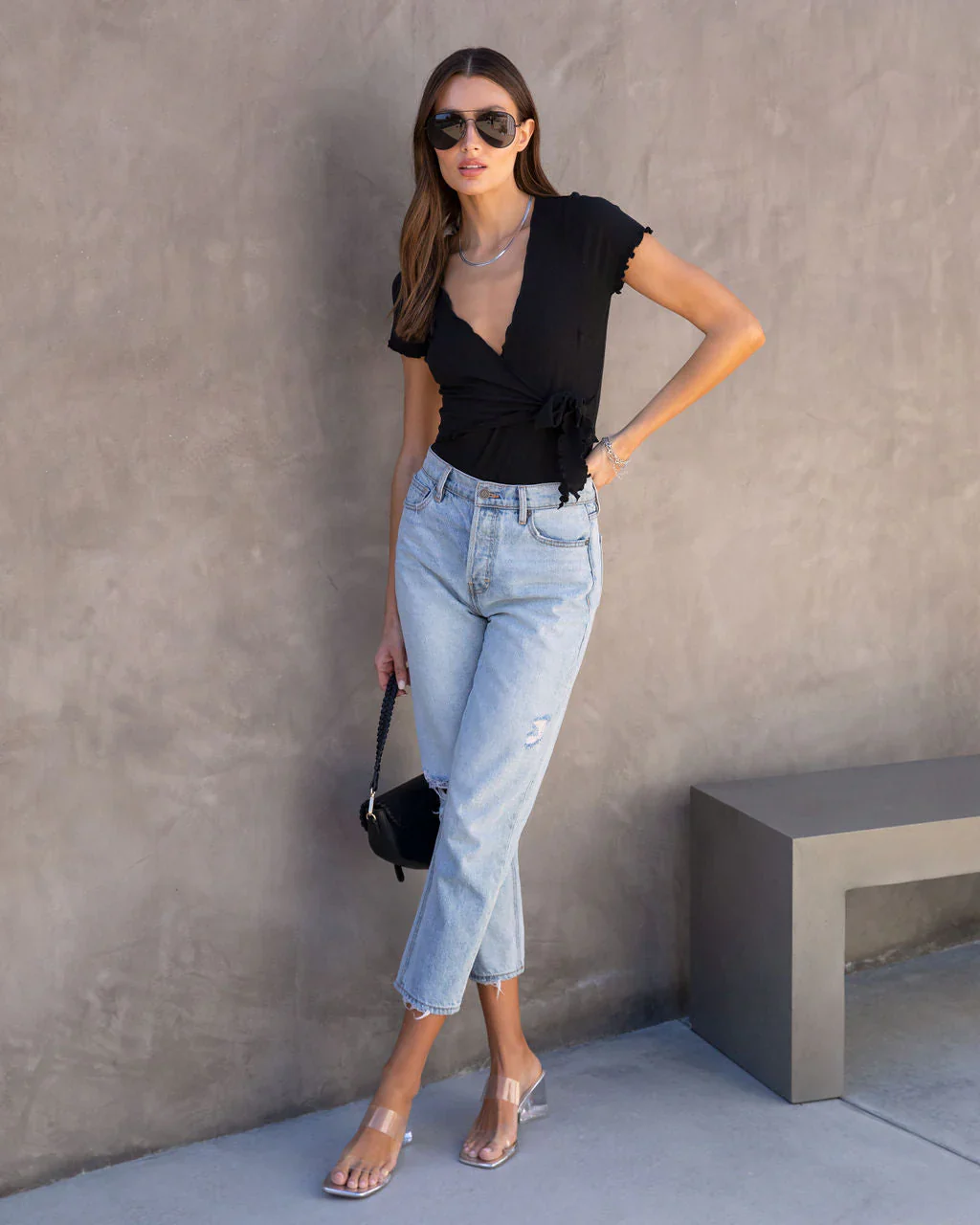 Andrea Ribbed Lettuce Hem Bodysuit