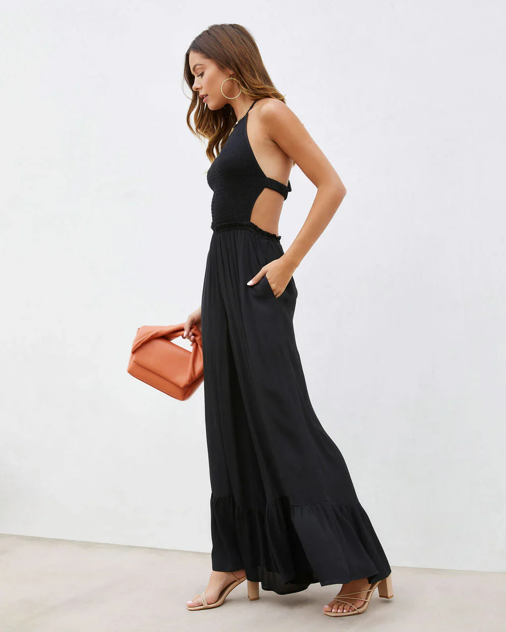 Bohdi Smocked Halter Pocketed Jumpsuit