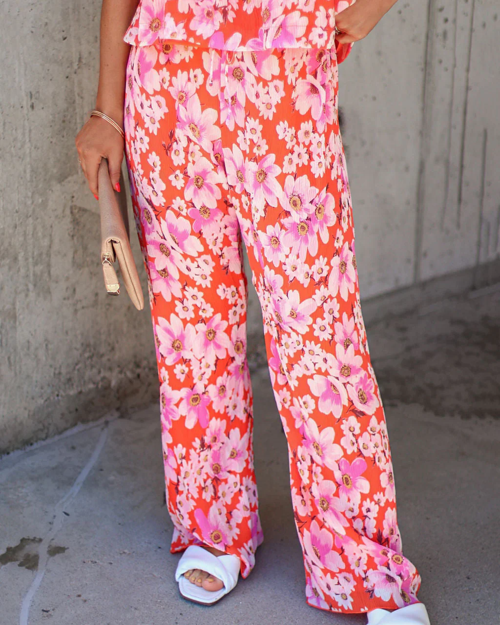 Jemma Floral Chiffon Plisse Pants
