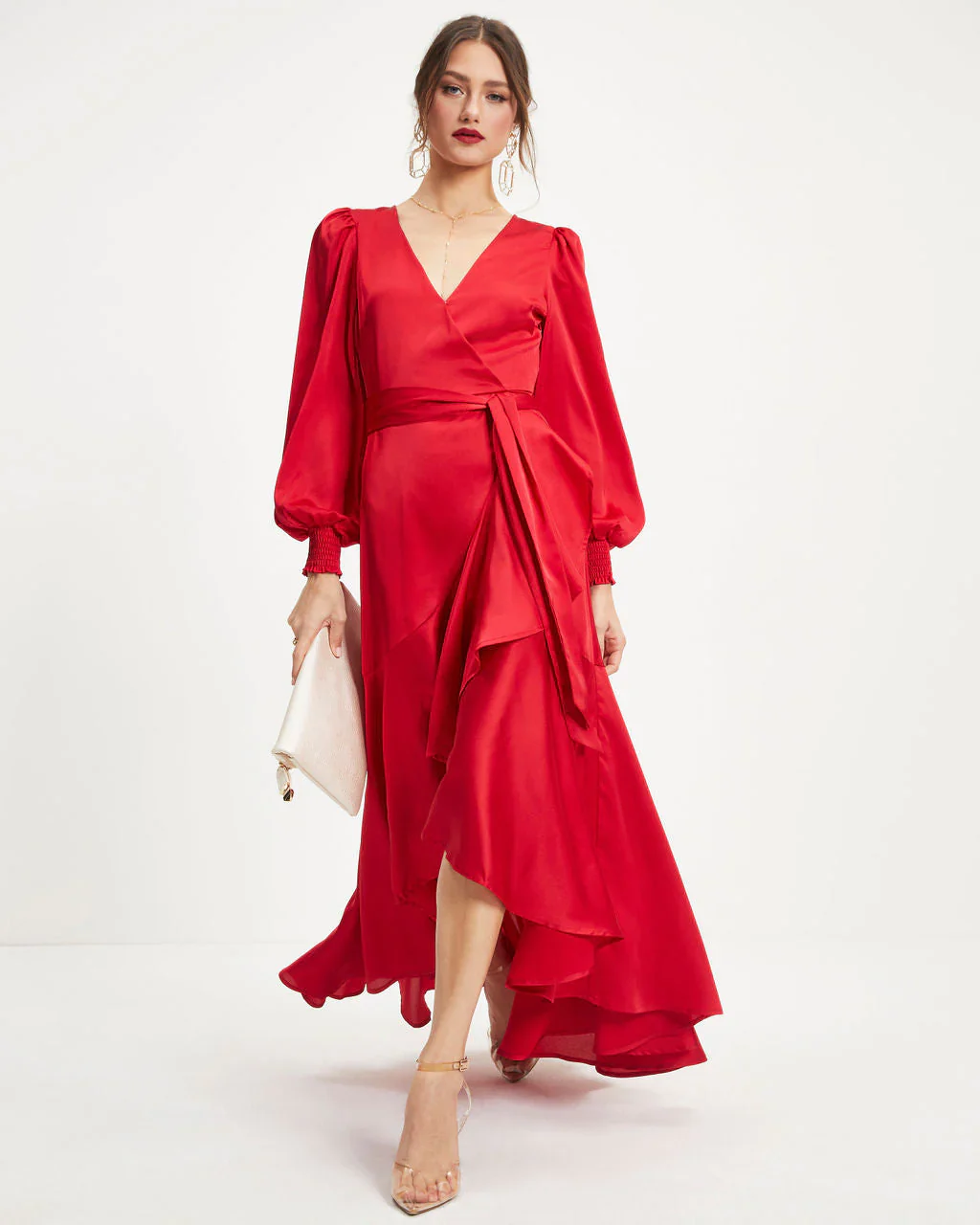 Irresistible Desire Satin Ruffle Maxi Dress