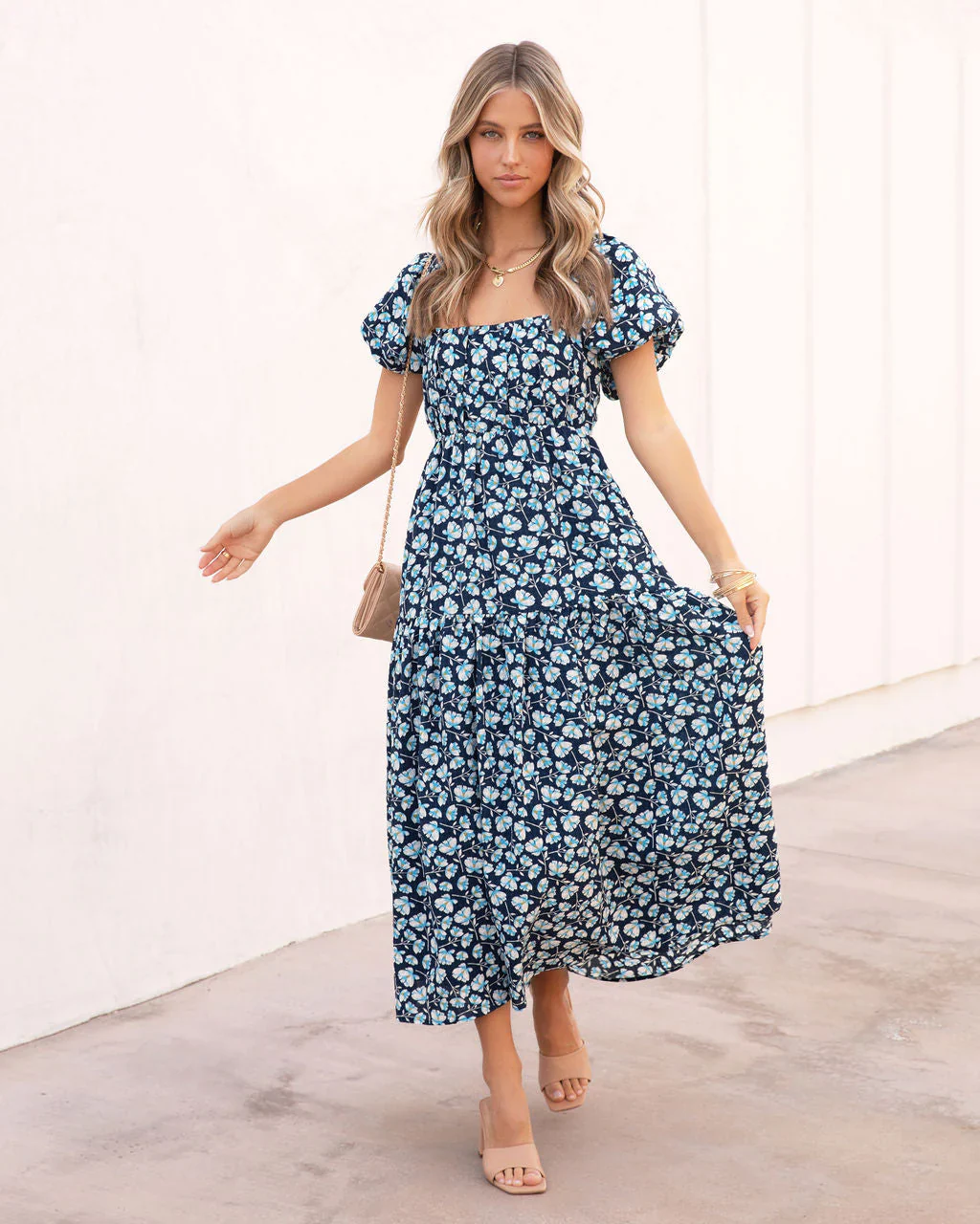 Picking Petals Floral Puff Sleeve Midi Dress