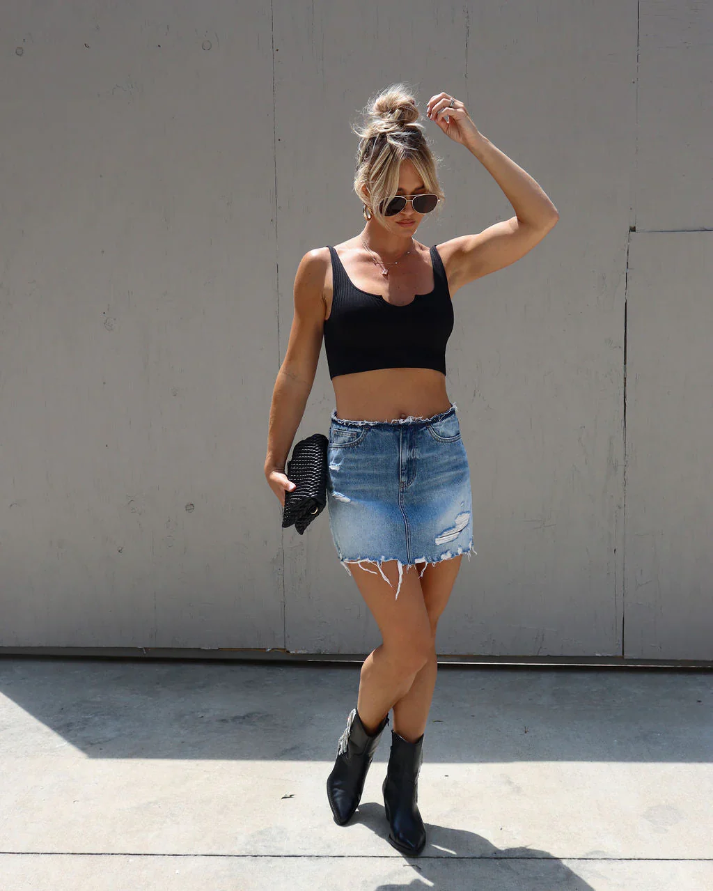 Aveiro Distressed Denim Mini Skirt