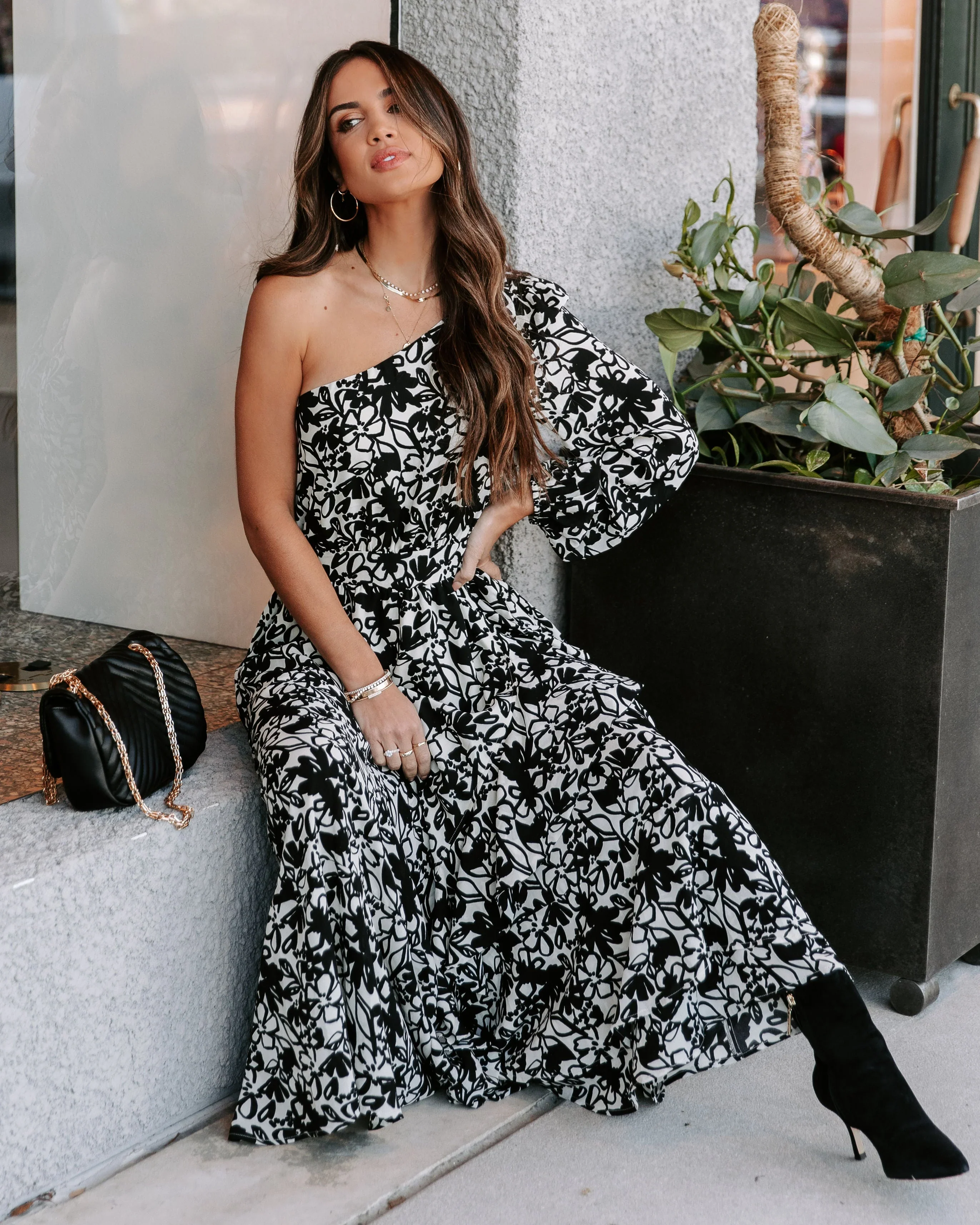 Marbella Floral One Shoulder Maxi Dress
