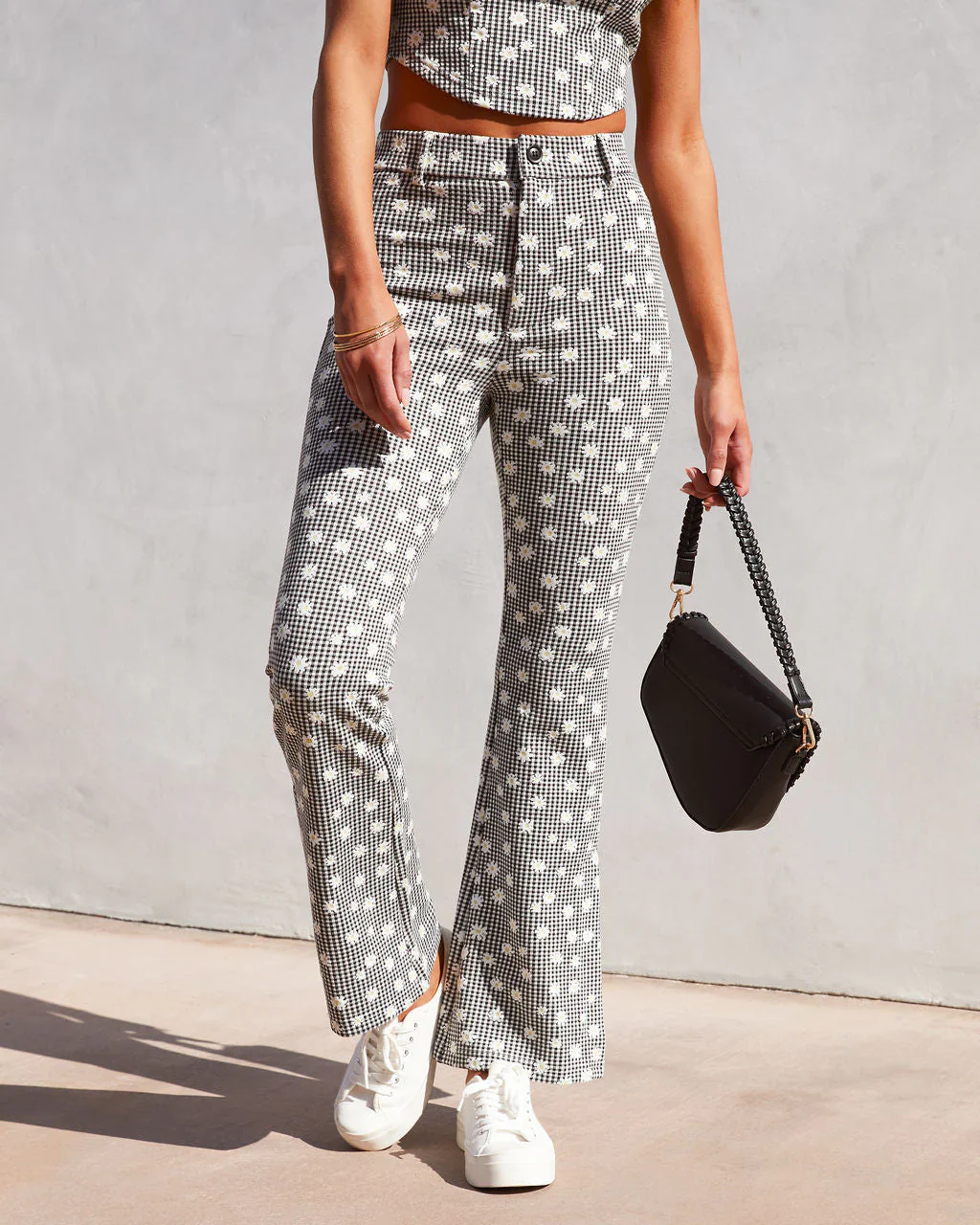 All About Spring Daisy Gingham Split Hem Pants